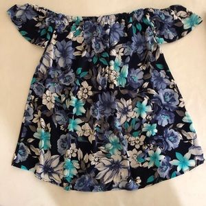 Peach Love Blue tropical off shoulder ladies top